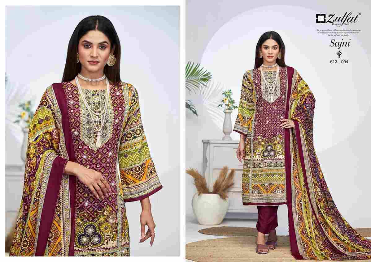 Sajni Vol-4 By Zulfat 613-001 To 613-006 Series Beautiful Festive Suits Stylish Fancy Colorful Casual Wear & Ethnic Wear Pure Jam Cotton Print Dresses At Wholesale Price