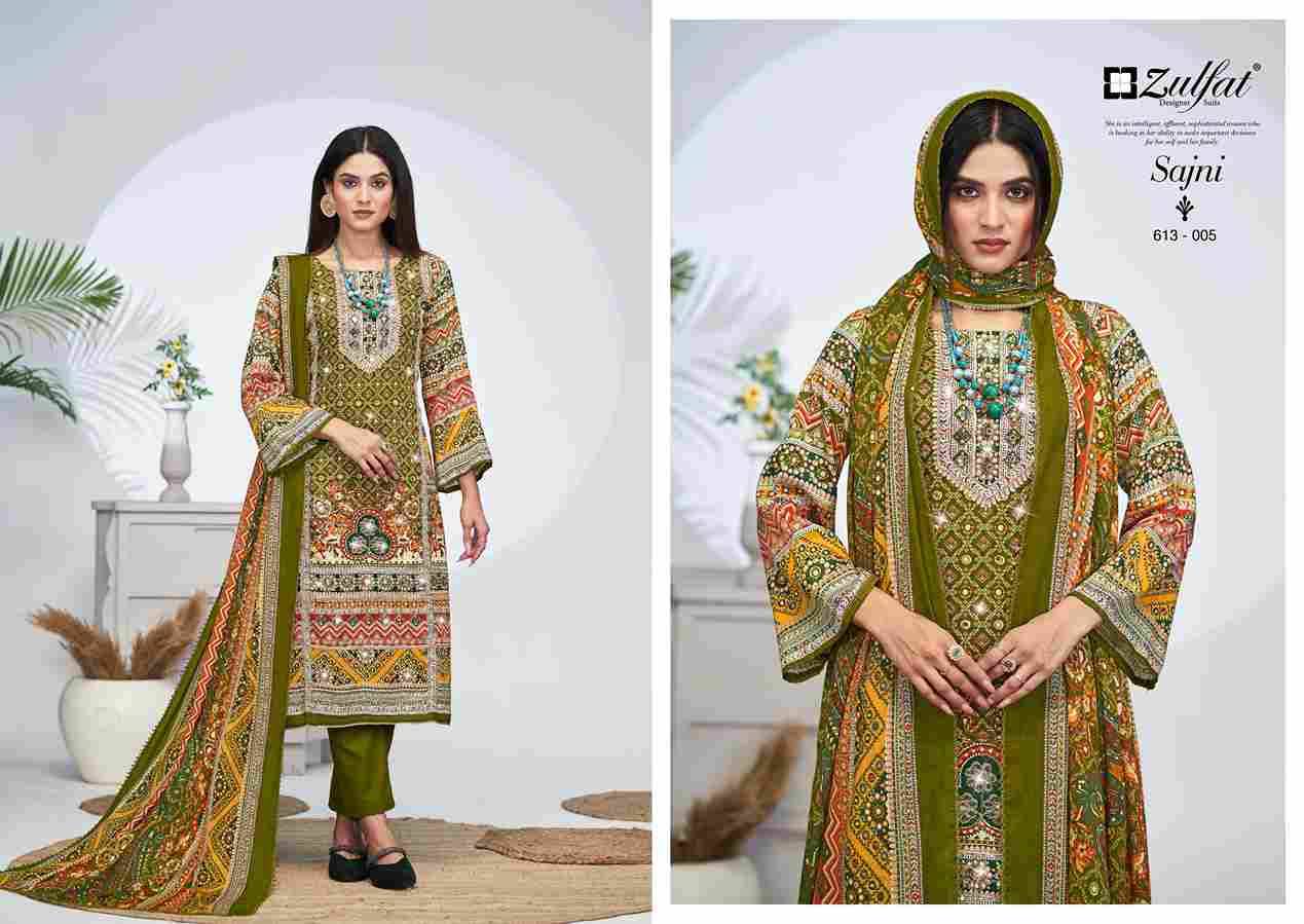 Sajni Vol-4 By Zulfat 613-001 To 613-006 Series Beautiful Festive Suits Stylish Fancy Colorful Casual Wear & Ethnic Wear Pure Jam Cotton Print Dresses At Wholesale Price