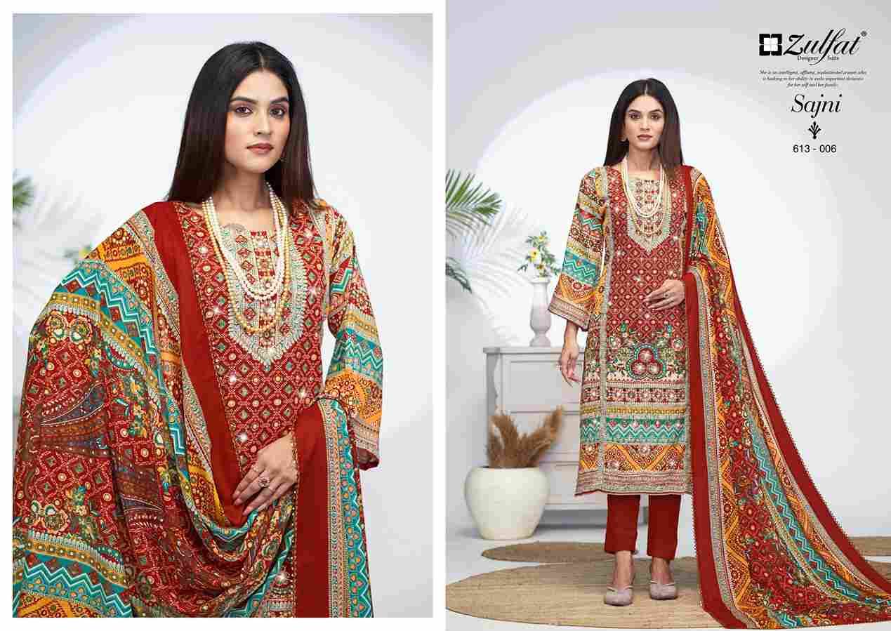 Sajni Vol-4 By Zulfat 613-001 To 613-006 Series Beautiful Festive Suits Stylish Fancy Colorful Casual Wear & Ethnic Wear Pure Jam Cotton Print Dresses At Wholesale Price