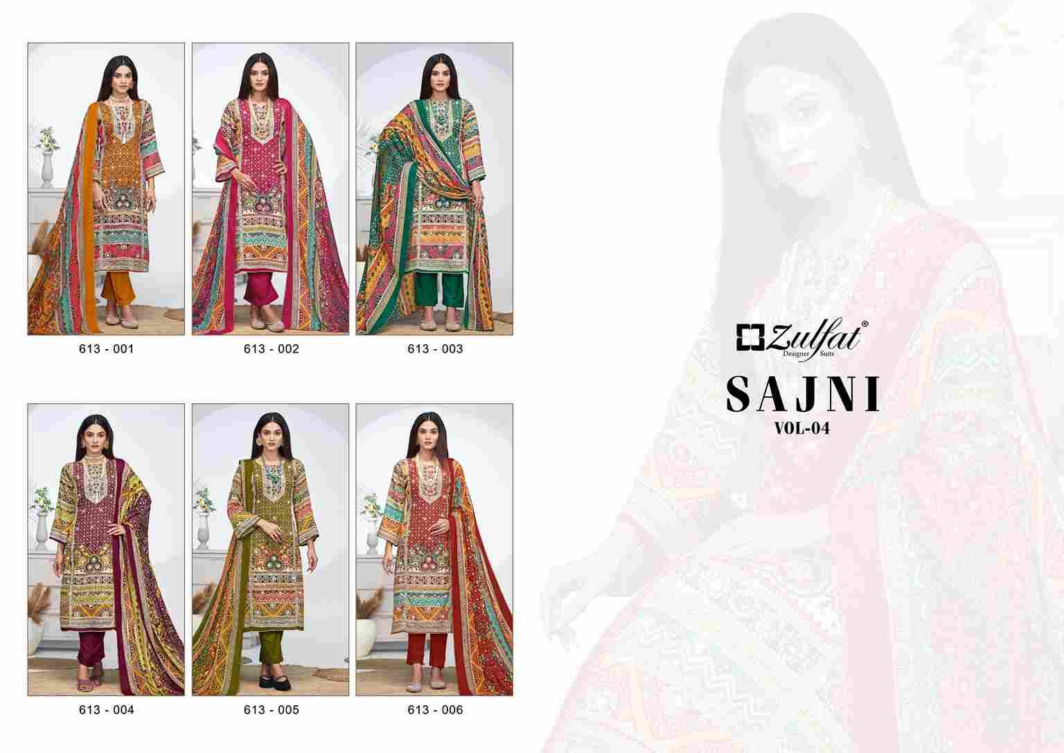 Sajni Vol-4 By Zulfat 613-001 To 613-006 Series Beautiful Festive Suits Stylish Fancy Colorful Casual Wear & Ethnic Wear Pure Jam Cotton Print Dresses At Wholesale Price