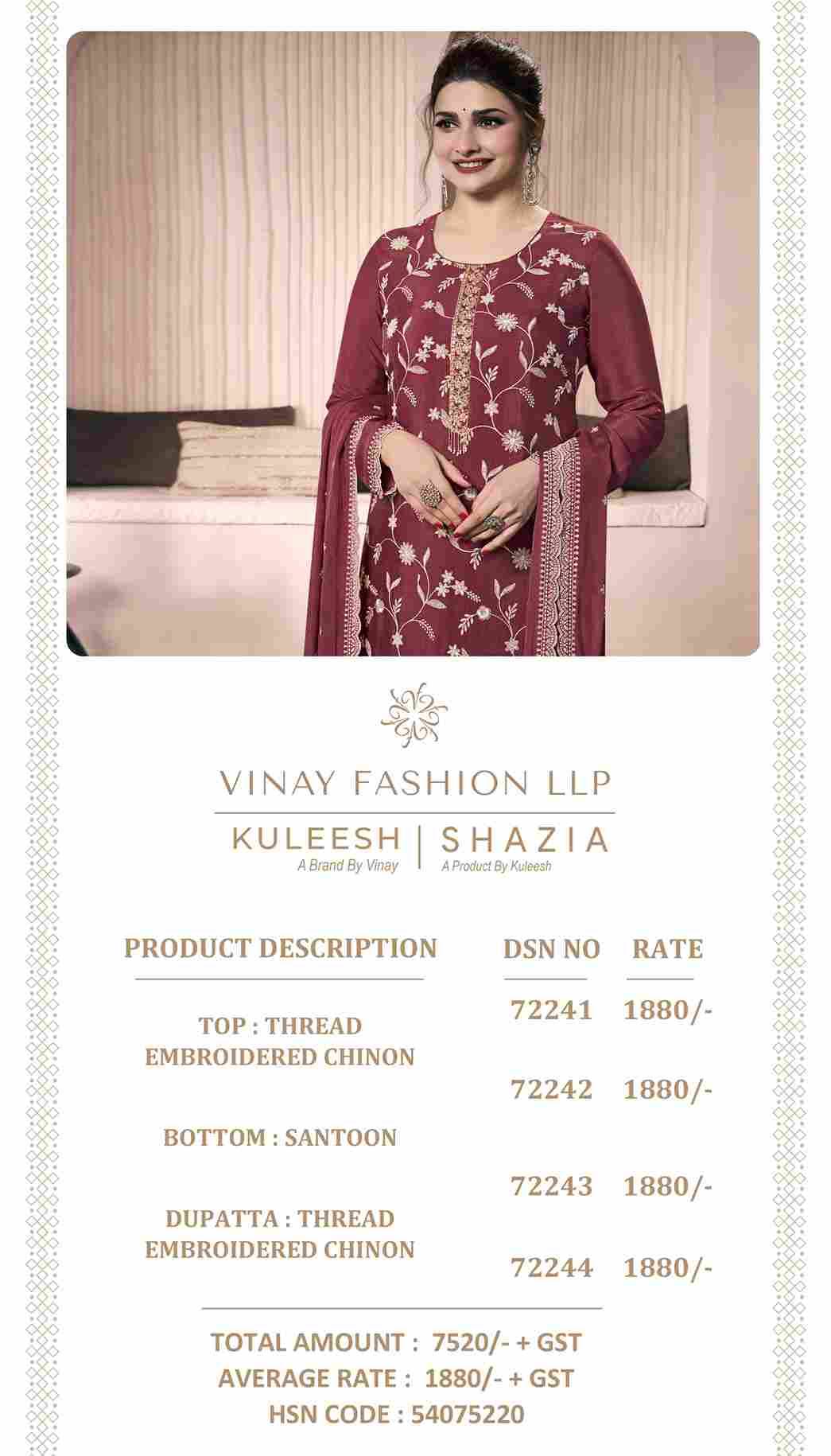 Shazia By Vinay Fashion 72241 To 72244 Series Designer Festive Suits Collection Beautiful Stylish Fancy Colorful Party Wear & Occasional Wear Chinnon Dresses At Wholesale Price