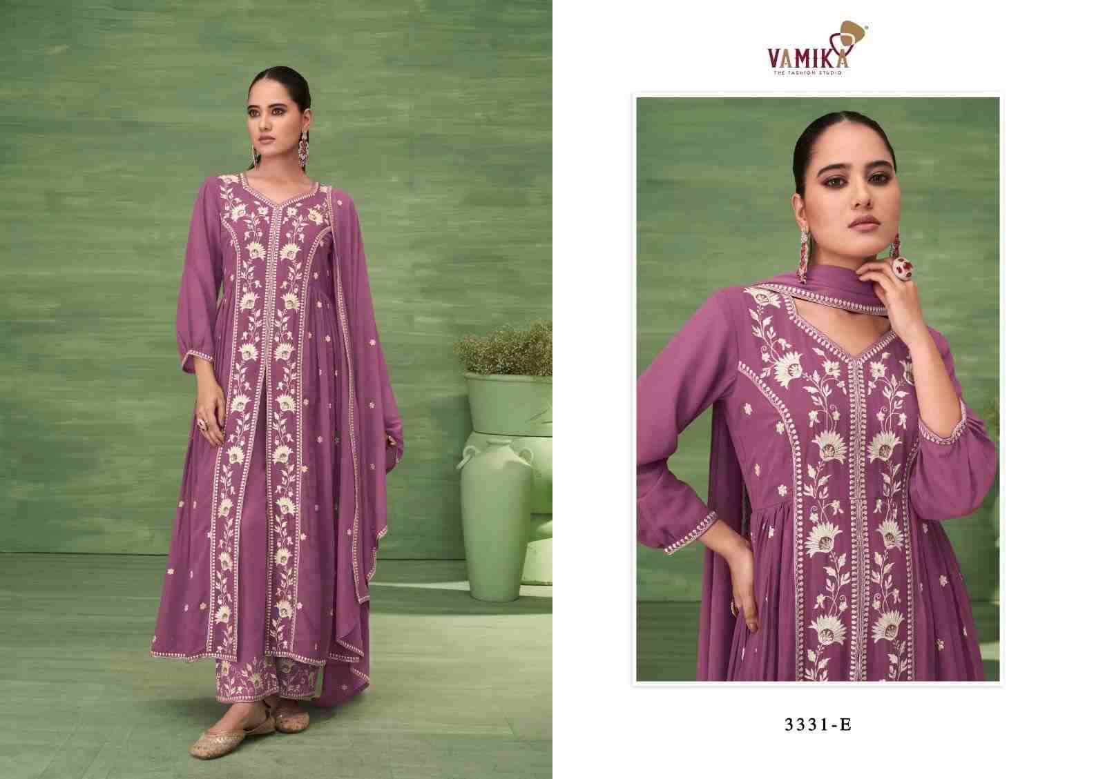 Ashima Vol-1 By Vamika 3331-A To 3331-E Series Beautiful Sharara Suits Colorful Stylish Fancy Casual Wear & Ethnic Wear Heavy Georgette Embroidery Dresses At Wholesale Price