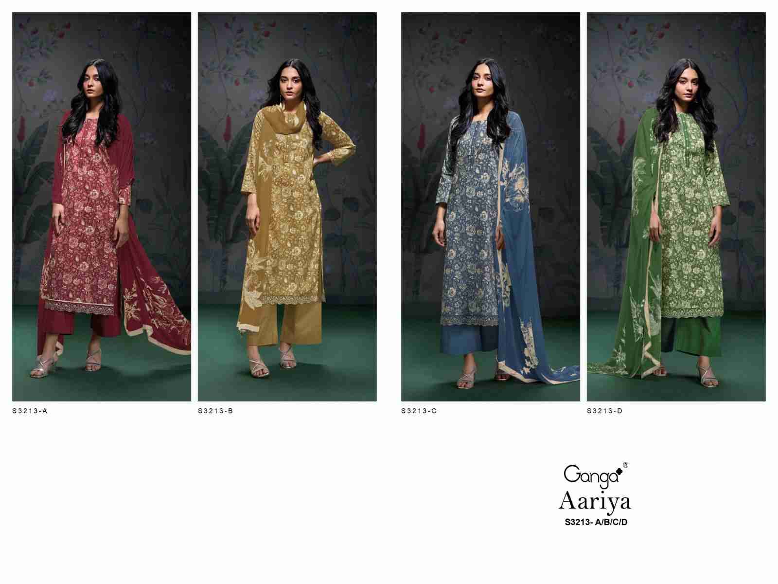 Aariya-3213 By Ganga Fashion 3213-A To 3213-D Series Beautiful Festive Suits Colorful Stylish Fancy Casual Wear & Ethnic Wear Pure Cotton Satin Print Dresses At Wholesale Price