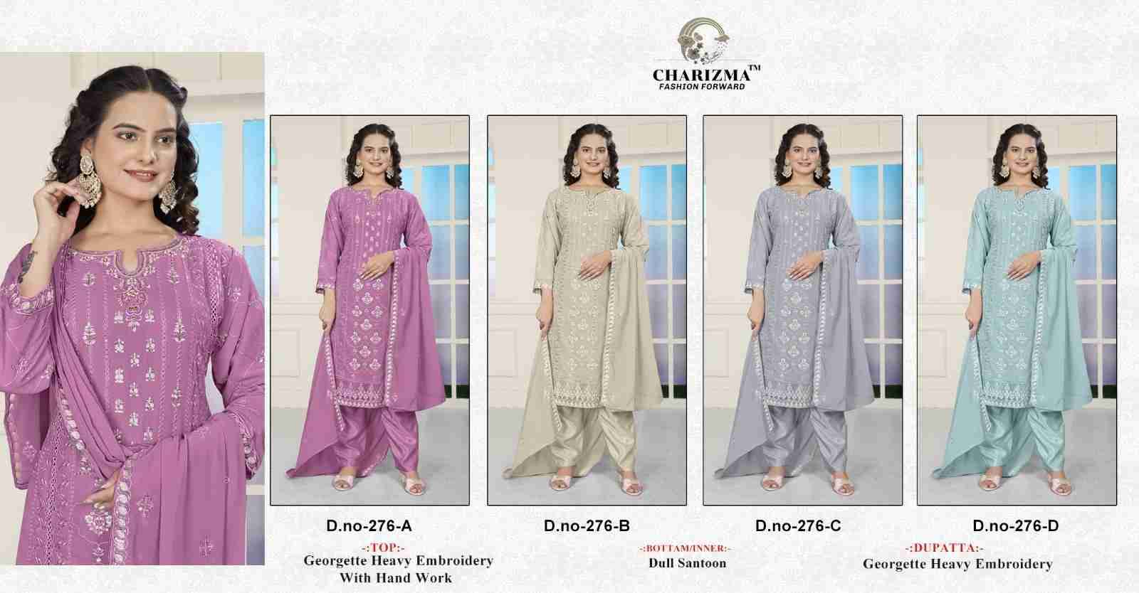 Charizma 276 Colours By Charizma Fashion 276-A To 276-D Series Beautiful Pakistani Suits Colorful Stylish Fancy Casual Wear & Ethnic Wear Soft Georgette Embroidered Dresses At Wholesale Price