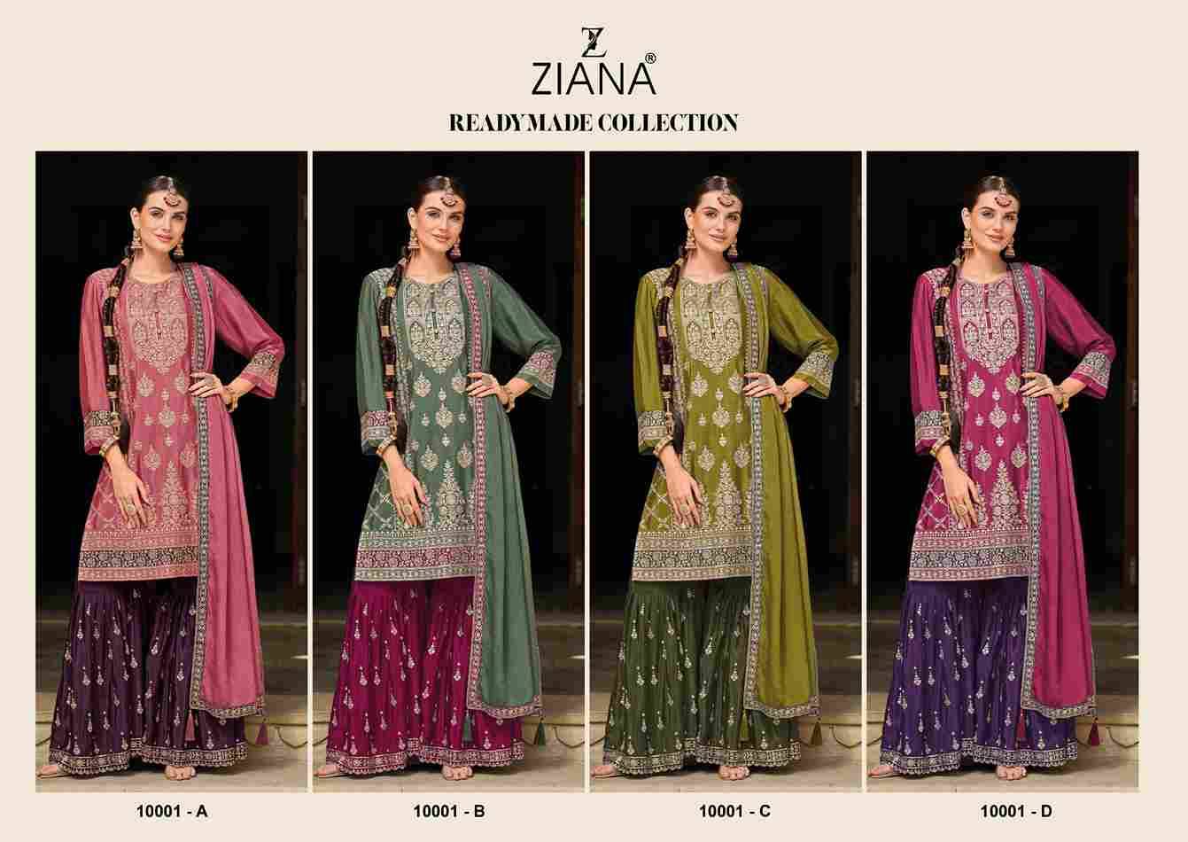 Ziana 10001 Colours By Fashid Wholesale 10001-A To 10001-D Series Beautiful Stylish Suits Fancy Colorful Casual Wear & Ethnic Wear & Ready To Wear Chinnon Silk Dresses At Wholesale Price