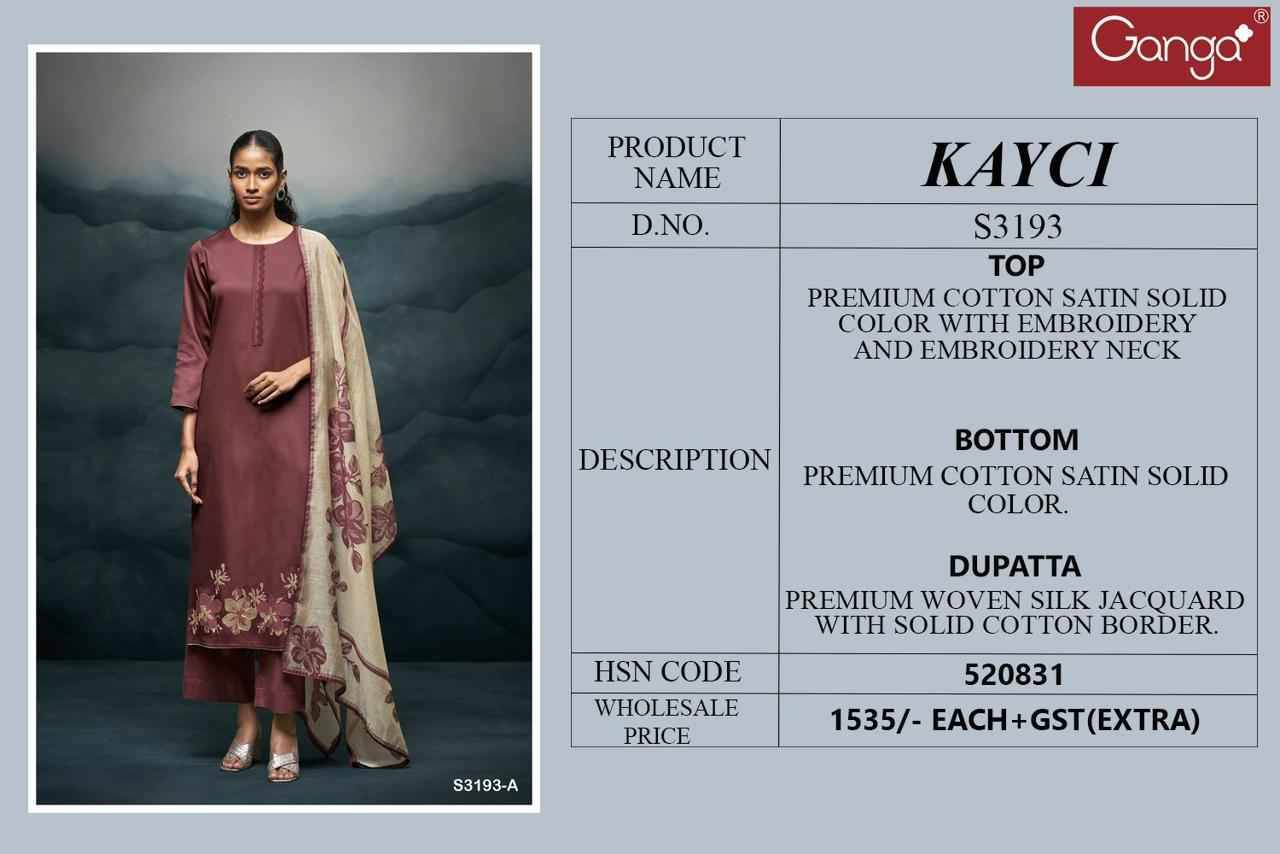 Kayci-3193 By Ganga Fashion 3193-A To 3193-D Series Beautiful Festive Suits Colorful Stylish Fancy Casual Wear & Ethnic Wear Pure Cotton Satin Print Dresses At Wholesale Price