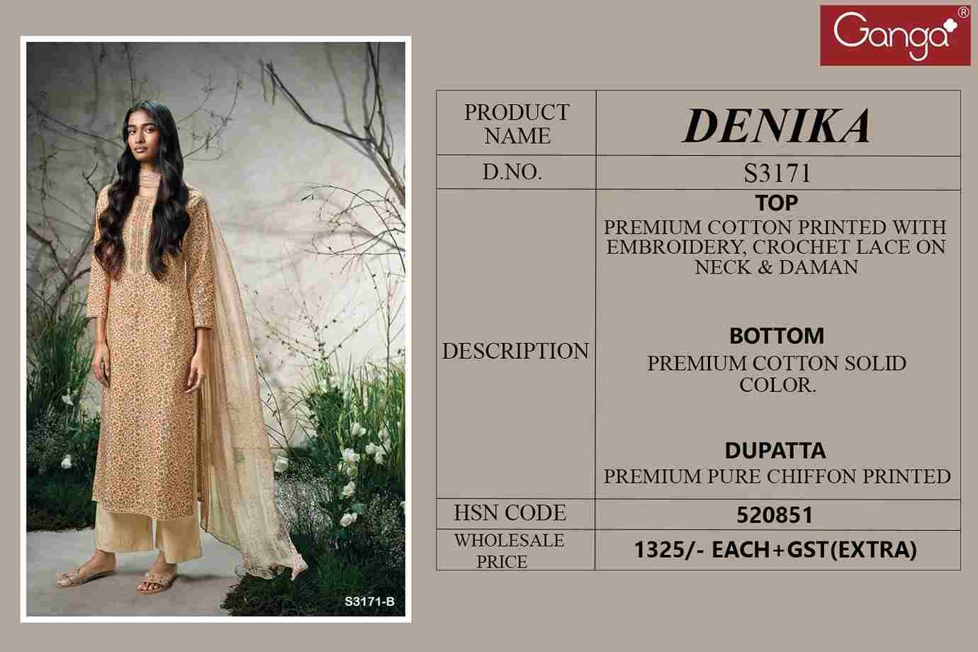 Denika-3171 By Ganga Fashion 3171-A To 3171-D Series Beautiful Festive Suits Colorful Stylish Fancy Casual Wear & Ethnic Wear Cotton Dresses At Wholesale Price