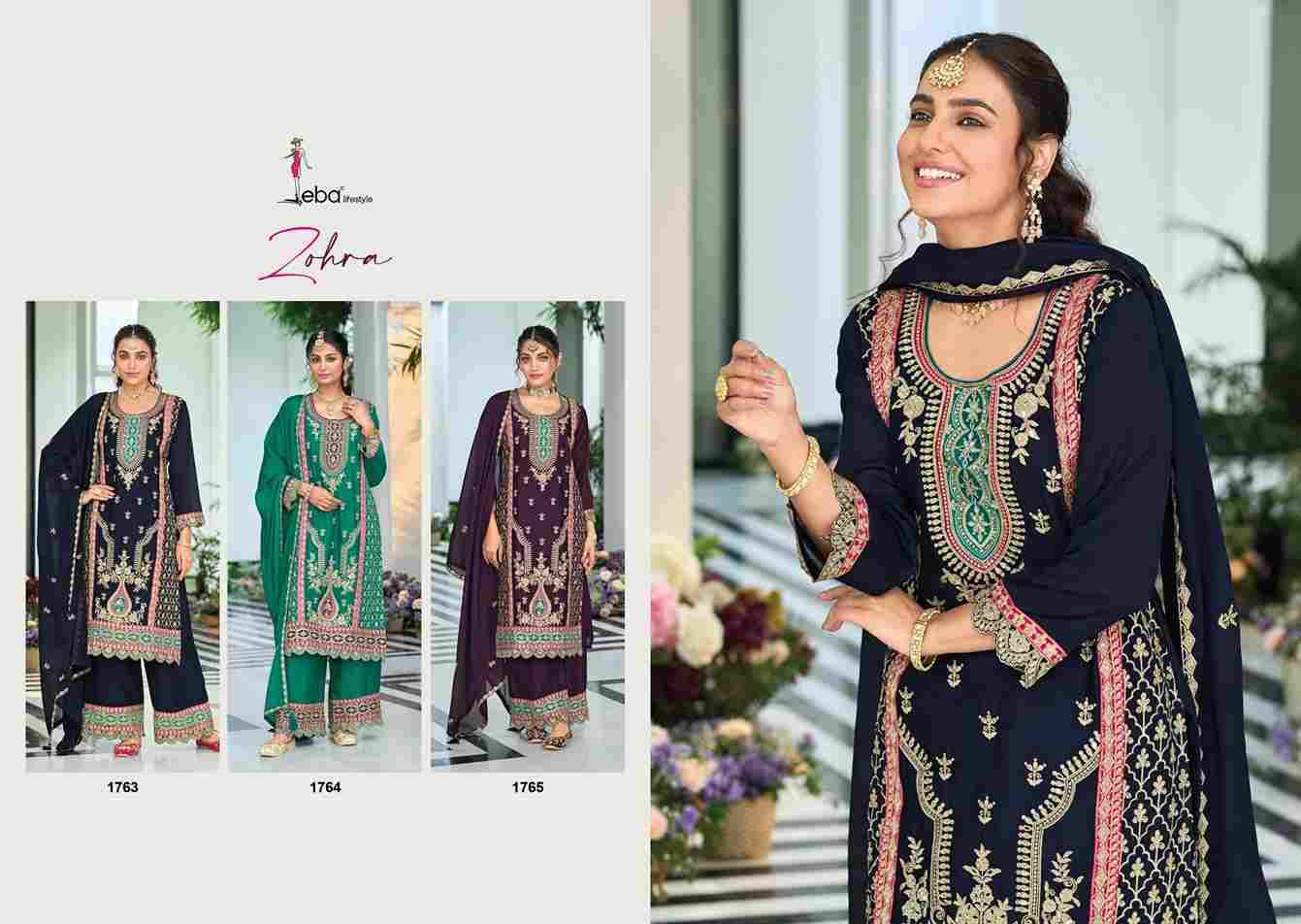 Zohra By Eba Lifestyle 1763 To 1765 Series Beautiful Festive Suits Colorful Stylish Fancy Casual Wear & Ethnic Wear Chinnon Embroidery Dresses At Wholesale Price