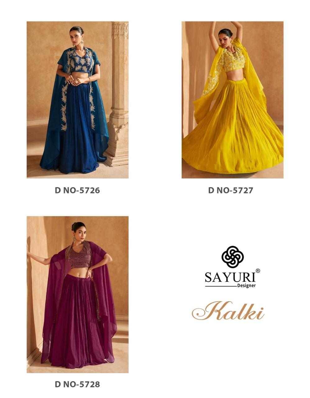 Kalki By Sayuri 5726 To 5728 Series Designer Beautiful Wedding Collection Occasional Wear & Party Wear Chinnon Silk Lehengas At Wholesale Price