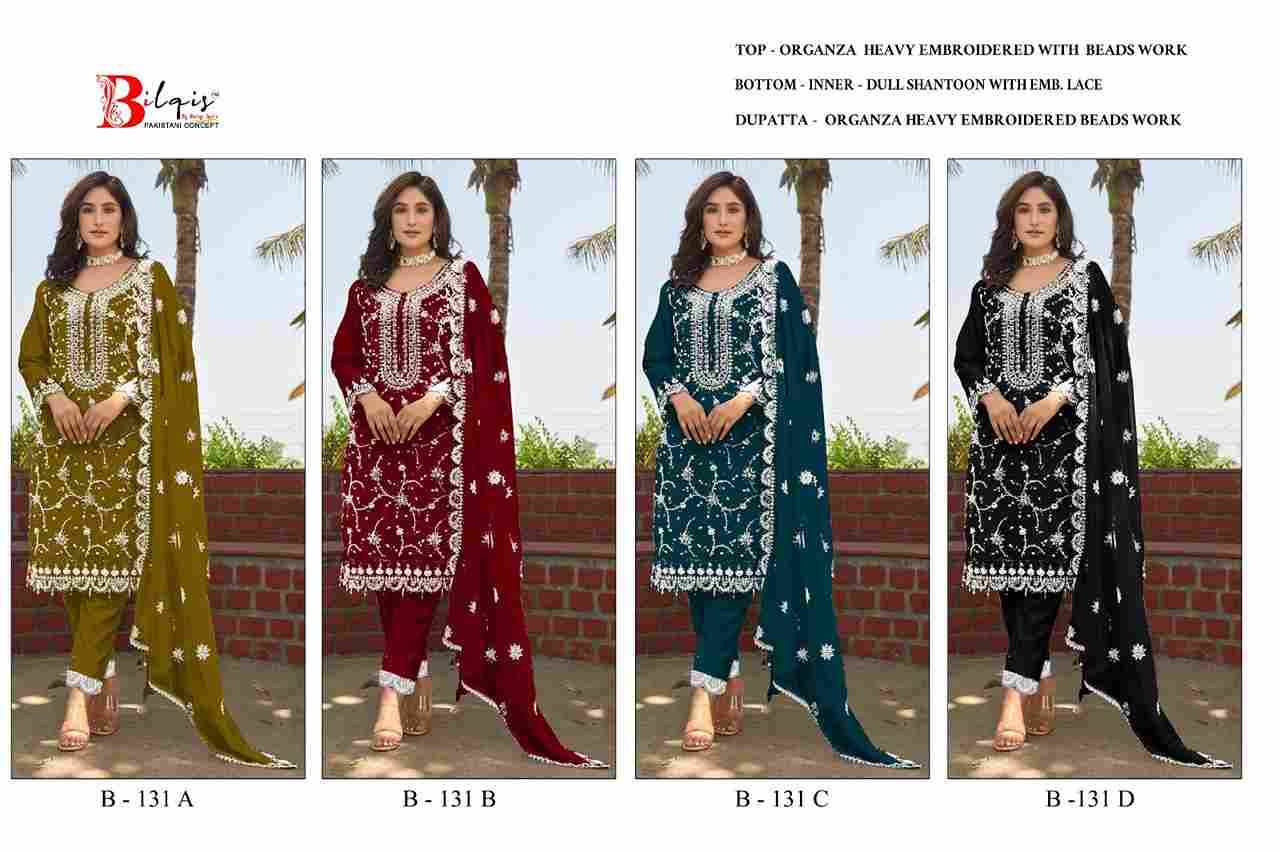 Bilqis 131 Colours By Bilqis 131-A To 131-D Series Beautiful Pakistani Suits Stylish Fancy Colorful Party Wear & Occasional Wear Organza Embroidery Dresses At Wholesale Price