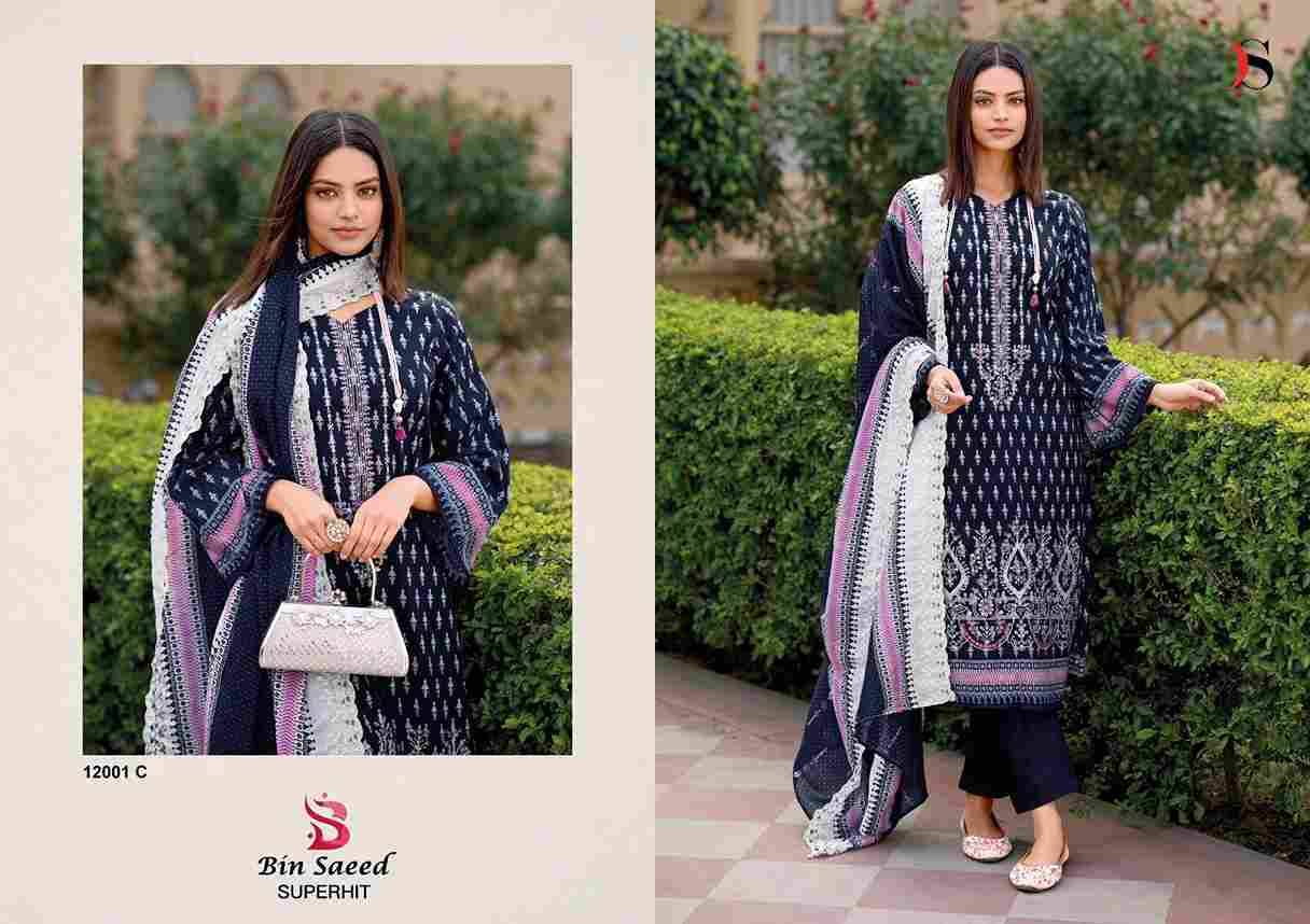 Bin Saeed Superhit By Deepsy Suits 12001 To 12001-C Series Designer Pakistani Suits Beautiful Fancy Stylish Colorful Party Wear & Occasional Wear Pure Cotton With Embroidery Dresses At Wholesale Price