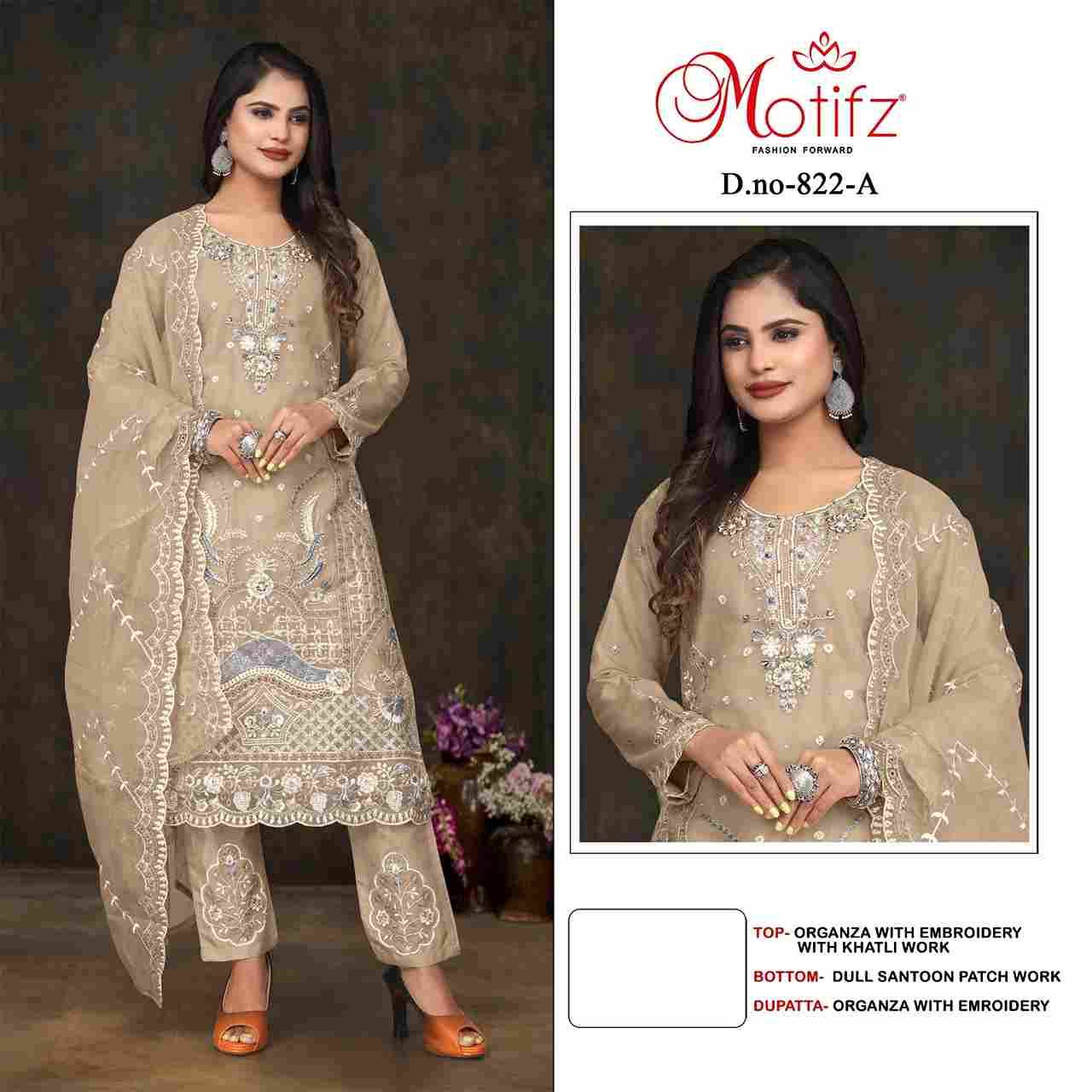 Motifz Hit Design 822 Colours By Motifz 822-A To 822-D Series Beautiful Pakistani Suits Colorful Stylish Fancy Casual Wear & Ethnic Wear Organza Dresses At Wholesale Price