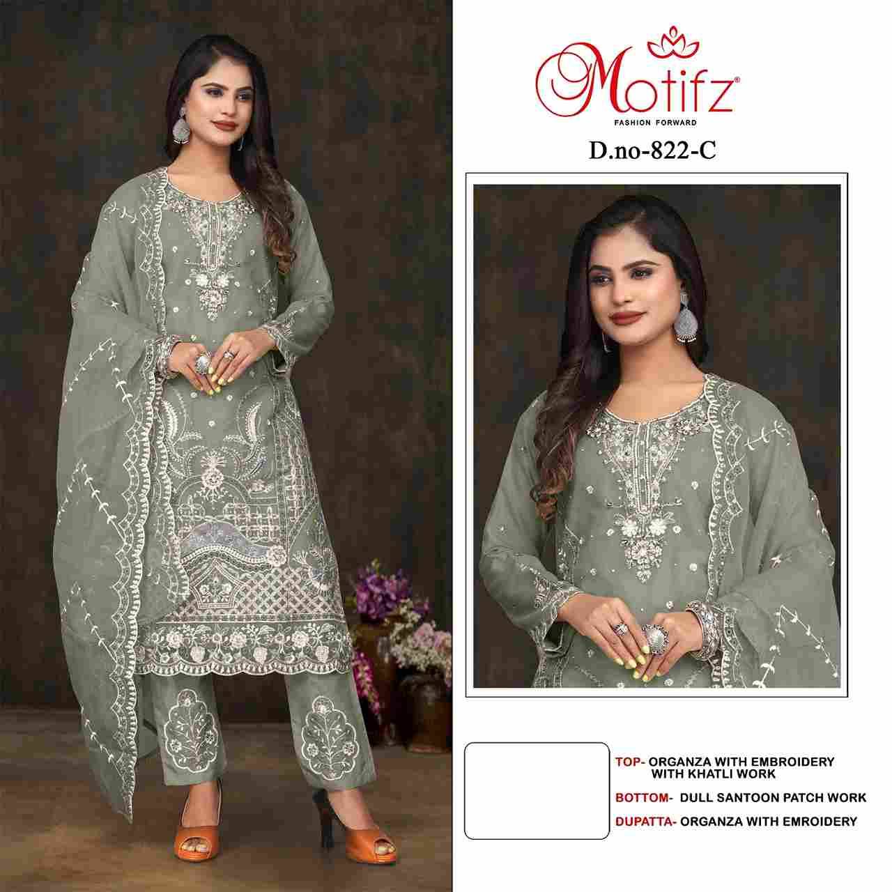 Motifz Hit Design 822 Colours By Motifz 822-A To 822-D Series Beautiful Pakistani Suits Colorful Stylish Fancy Casual Wear & Ethnic Wear Organza Dresses At Wholesale Price