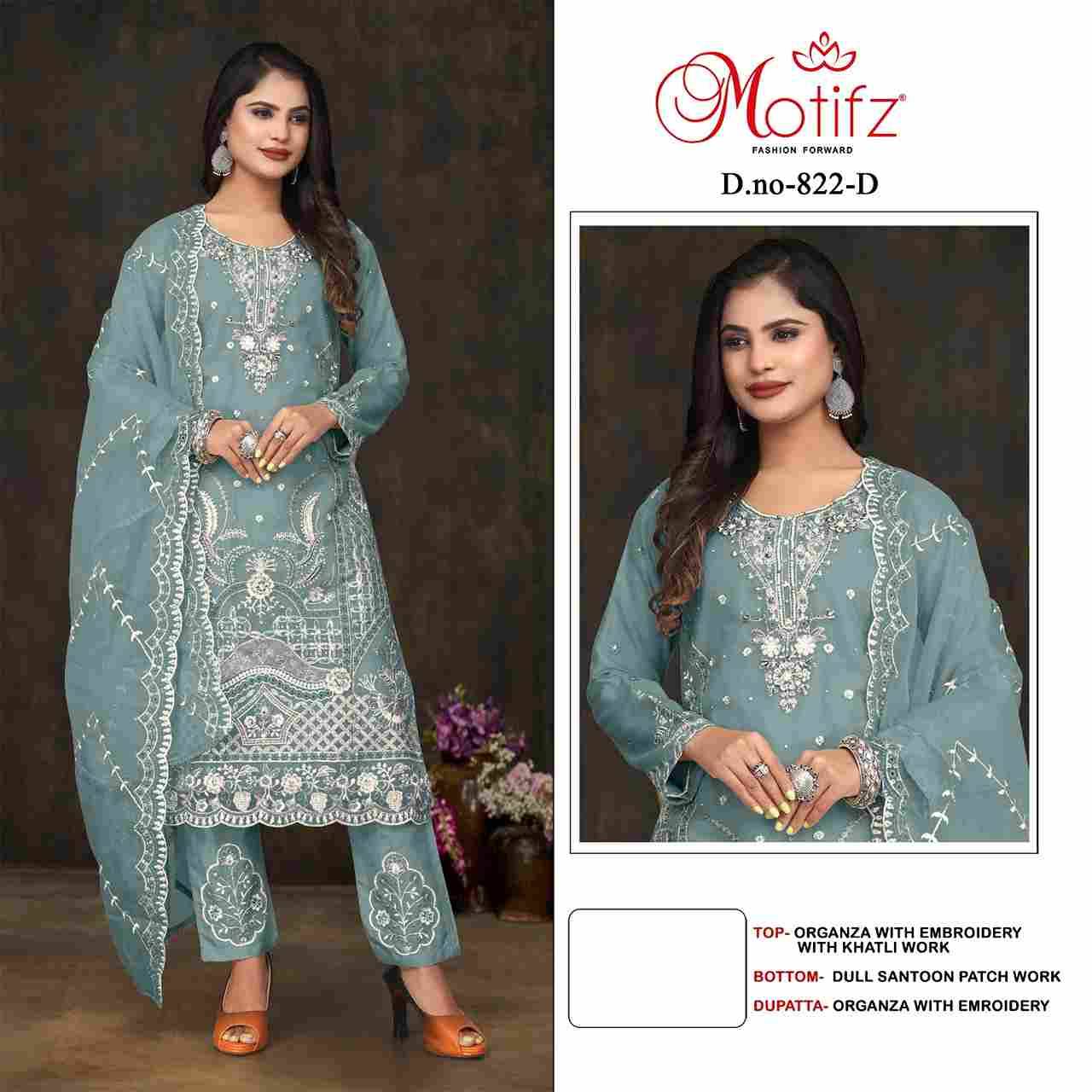 Motifz Hit Design 822 Colours By Motifz 822-A To 822-D Series Beautiful Pakistani Suits Colorful Stylish Fancy Casual Wear & Ethnic Wear Organza Dresses At Wholesale Price