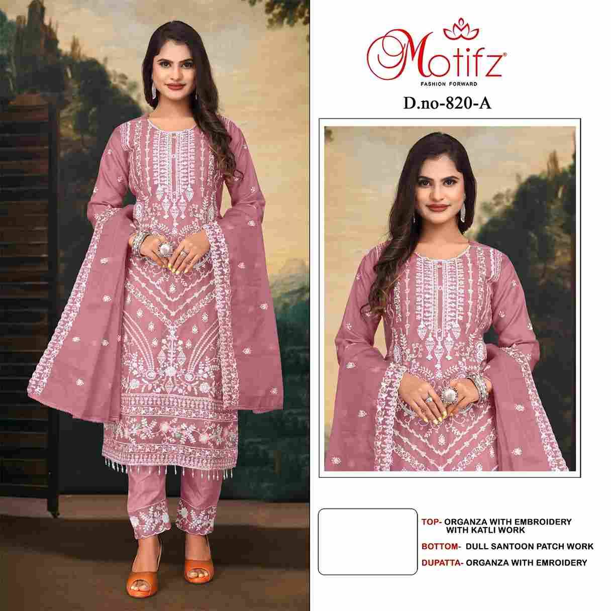 Motifz Hit Design 820 Colours By Motifz 820-A To 820-D Series Beautiful Pakistani Suits Colorful Stylish Fancy Casual Wear & Ethnic Wear Organza Dresses At Wholesale Price