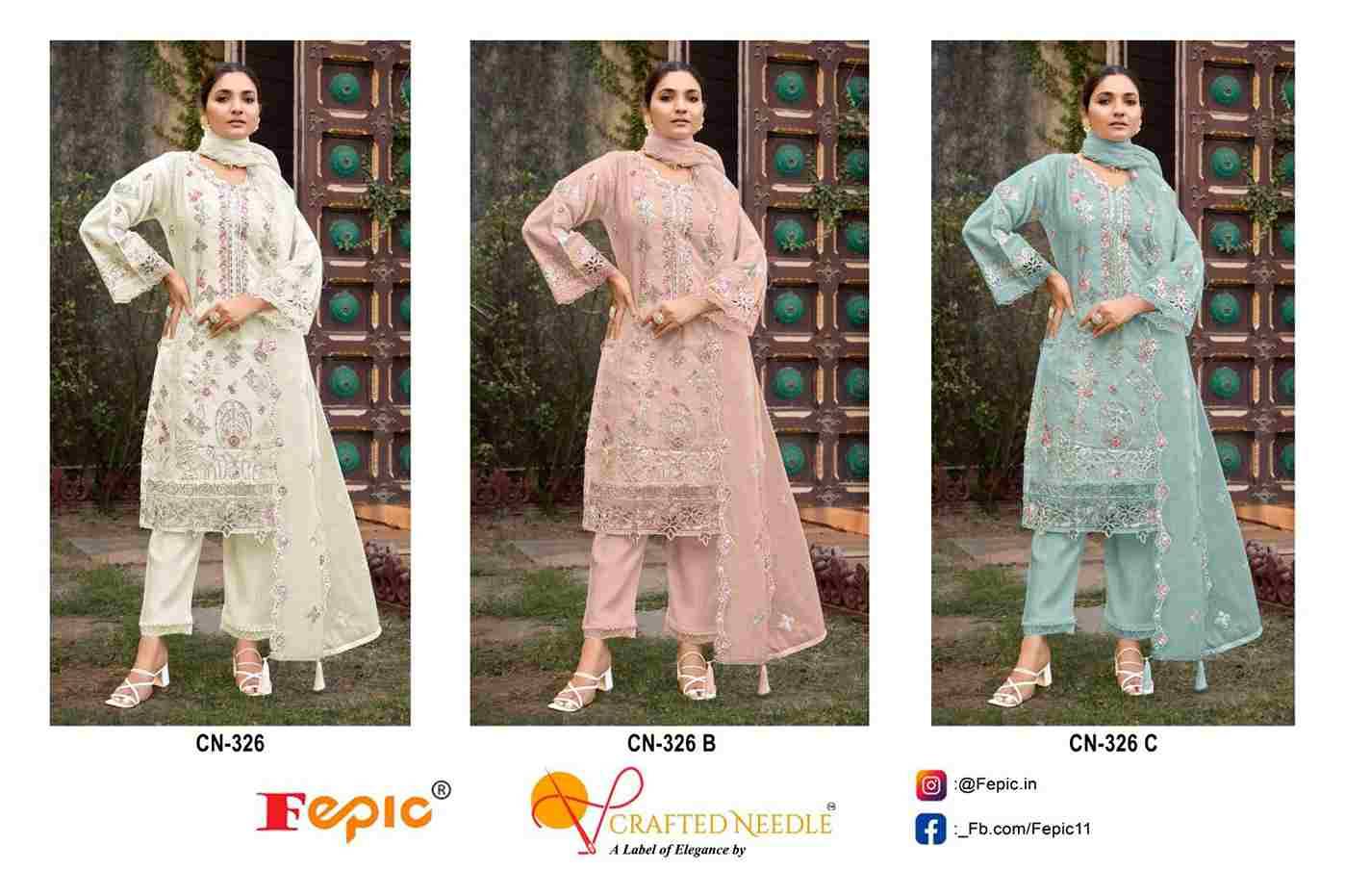 Fepic 326 Colours By Fepic 326-A To 326-C Series Beautiful Pakistani Suits Colorful Stylish Fancy Casual Wear & Ethnic Wear Organza Embroidered Dresses At Wholesale Price