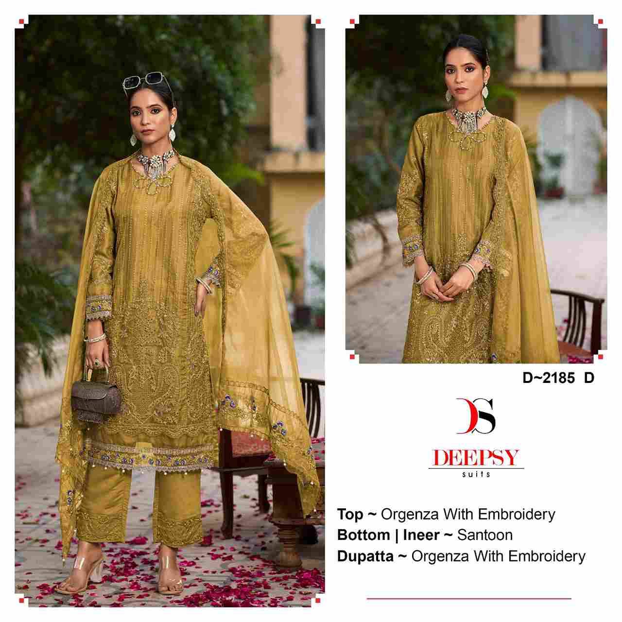 Deepsy Hit Design 2185 Colours By Deepsy Suits 2185-A To 2185-D Series Beautiful Pakistani Suits Colorful Stylish Fancy Casual Wear & Ethnic Wear Organza Embroidered Dresses At Wholesale Price