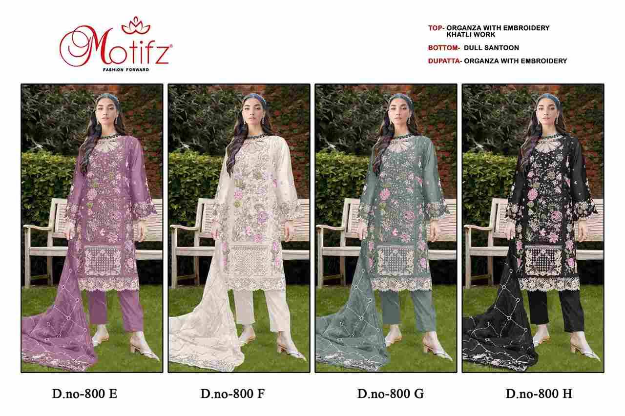 Motifz Hit Design 800 Colours Vol-2 By Motifz 800-E To 800-H Series Beautiful Pakistani Suits Colorful Stylish Fancy Casual Wear & Ethnic Wear Organza Dresses At Wholesale Price