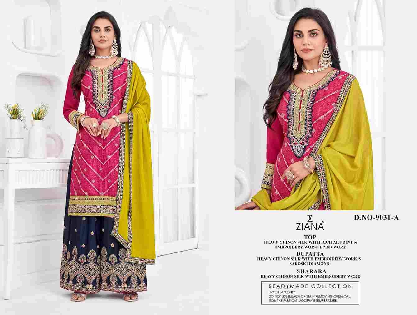 Ziana 9031 Colours By Fashid Wholesale 9031-A To 9031-D Series Beautiful Stylish Suits Fancy Colorful Casual Wear & Ethnic Wear & Ready To Wear Chinnon Silk Dresses At Wholesale Price