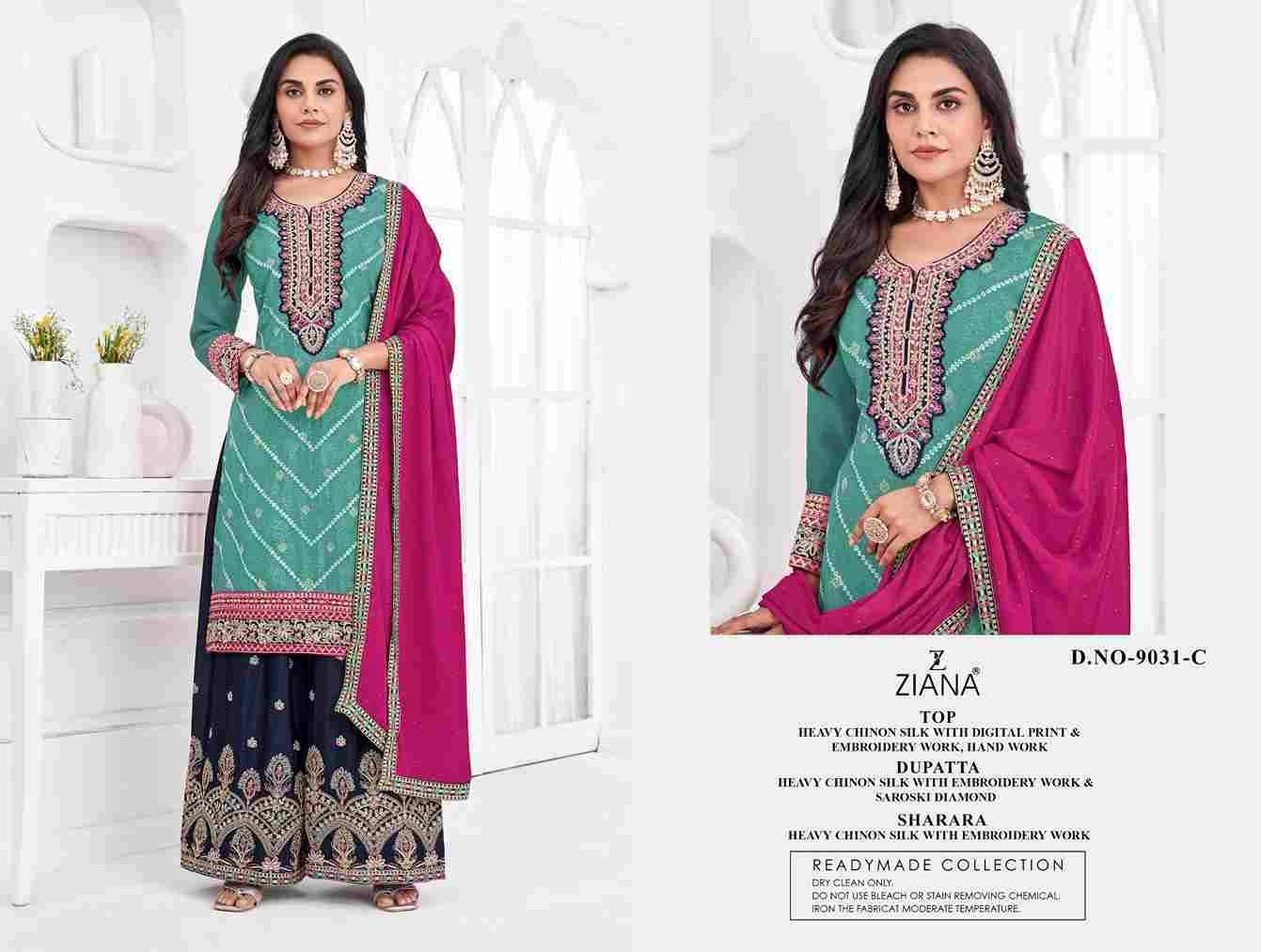 Ziana 9031 Colours By Fashid Wholesale 9031-A To 9031-D Series Beautiful Stylish Suits Fancy Colorful Casual Wear & Ethnic Wear & Ready To Wear Chinnon Silk Dresses At Wholesale Price