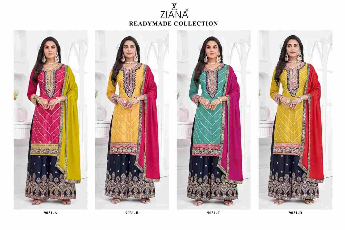 Ziana 9031 Colours By Fashid Wholesale 9031-A To 9031-D Series Beautiful Stylish Suits Fancy Colorful Casual Wear & Ethnic Wear & Ready To Wear Chinnon Silk Dresses At Wholesale Price