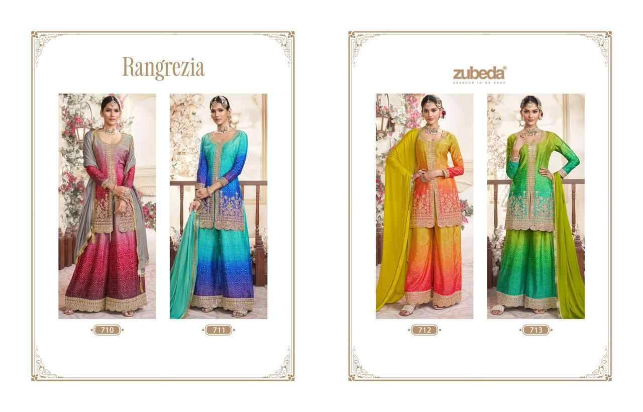 Rangrezia By Zubeda 710 To 713 Series Beautiful Stylish Suits Fancy Colorful Casual Wear & Ethnic Wear & Ready To Wear Chinnon Silk Dresses At Wholesale Price