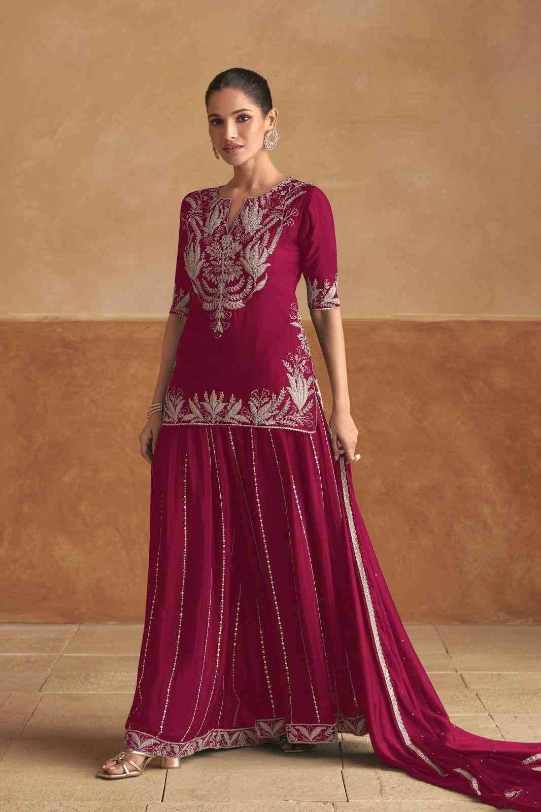 Haniya Colour By Gulkayra Designer 7505-E To 7505-I Series Beautiful Sharara Suits Colorful Stylish Fancy Casual Wear & Ethnic Wear Chinnon Embroidery Dresses At Wholesale Price