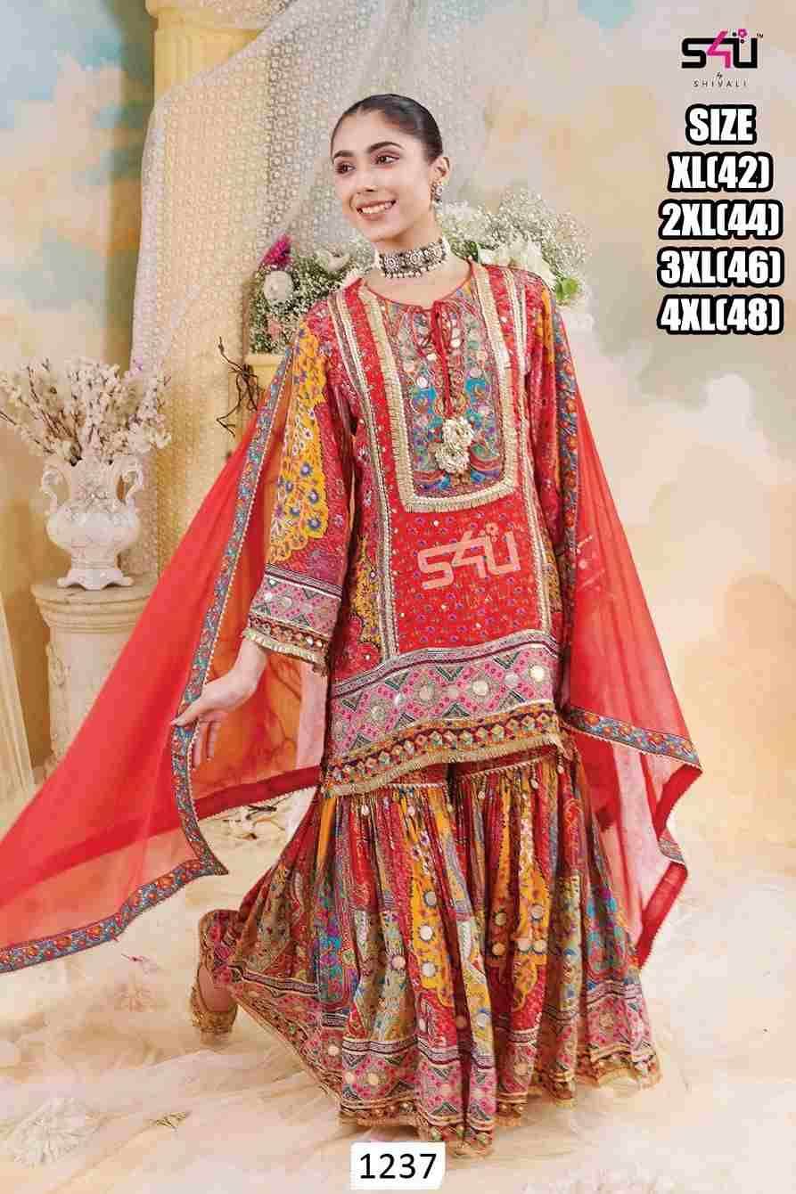 S4U 1235 Series By S4U Fashion Beautiful Sharara Suits Colorful Stylish Fancy Casual Wear & Ethnic Wear Georgette/Muslin Embroidery Dresses At Wholesale Price