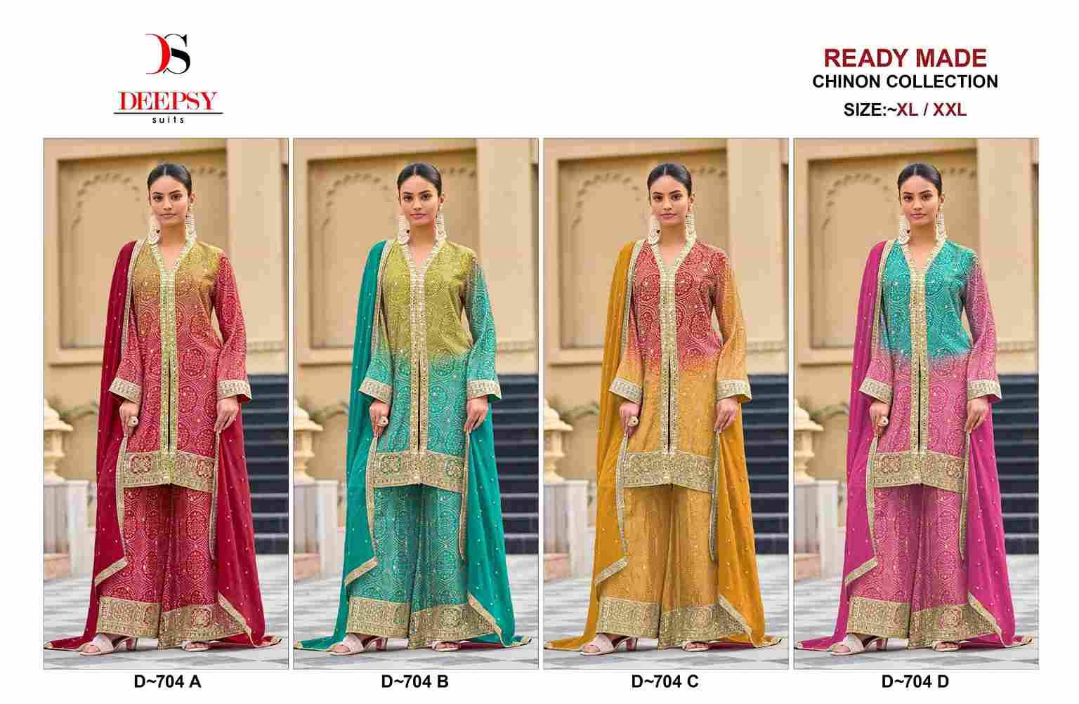 Deepsy Hit Design 704 Colours By Deepsy Suits 704-A To 704-D Series Beautiful Pakistani Suits Colorful Stylish Fancy Casual Wear & Ethnic Wear Pure Chinnon Embroidered Dresses At Wholesale Price