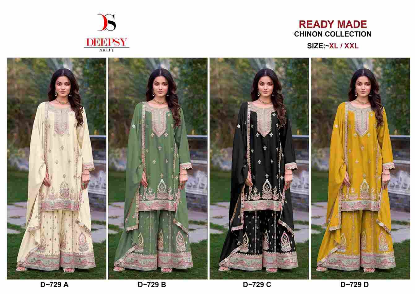 Deepsy Hit Design 729 Colours By Deepsy Suits 729-A To 729-D Series Beautiful Pakistani Suits Colorful Stylish Fancy Casual Wear & Ethnic Wear Pure Chinnon Embroidered Dresses At Wholesale Price