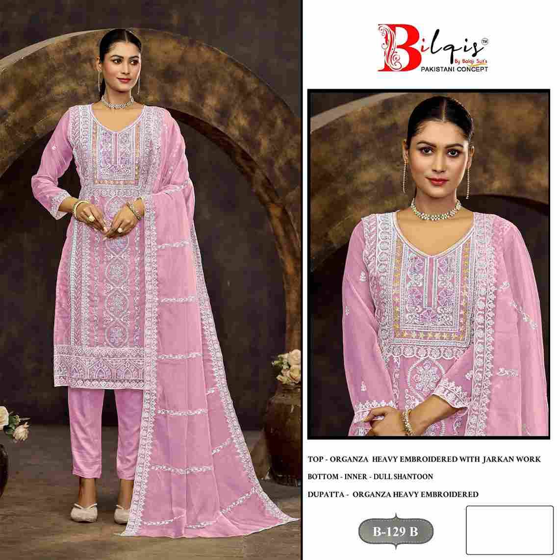 Bilqis 129 Colours By Bilqis 129-A To 129-D Series Beautiful Pakistani Suits Stylish Fancy Colorful Party Wear & Occasional Wear Organza Embroidery Dresses At Wholesale Price