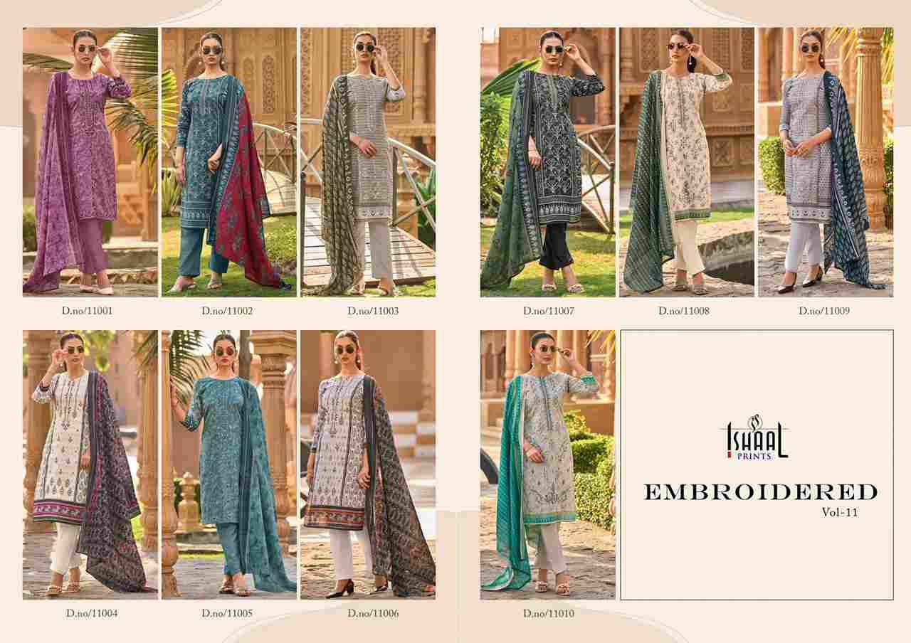 Embroidered Vol-11 By Ishaal Prints 11001 To 11010 Series Beautiful Suits Colorful Stylish Fancy Casual Wear & Ethnic Wear Pure Lawn Printed Dresses At Wholesale Price