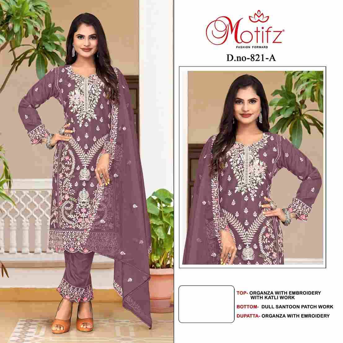 Motifz Hit Design 821 Colours By Motifz 821-A To 821-D Series Beautiful Pakistani Suits Colorful Stylish Fancy Casual Wear & Ethnic Wear Organza Dresses At Wholesale Price