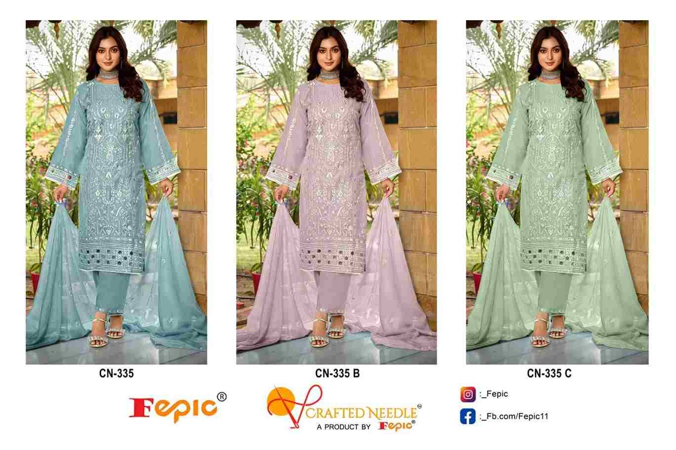 Fepic 335 Colours By Fepic 335-A To 335-C Series Beautiful Pakistani Suits Colorful Stylish Fancy Casual Wear & Ethnic Wear Organza Embroidered Dresses At Wholesale Price