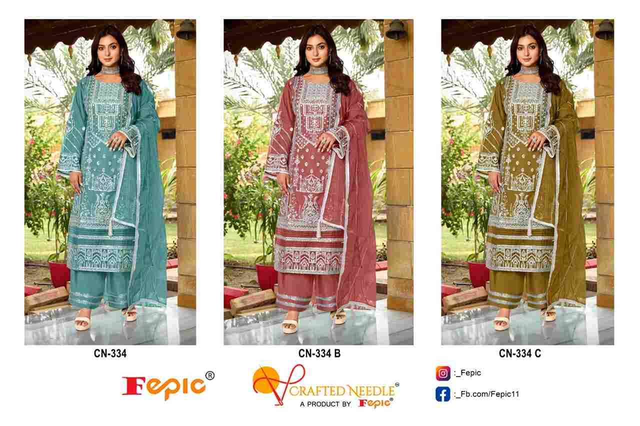 Fepic 334 Colours By Fepic 334-A To 334-C Series Beautiful Pakistani Suits Colorful Stylish Fancy Casual Wear & Ethnic Wear Organza Embroidered Dresses At Wholesale Price