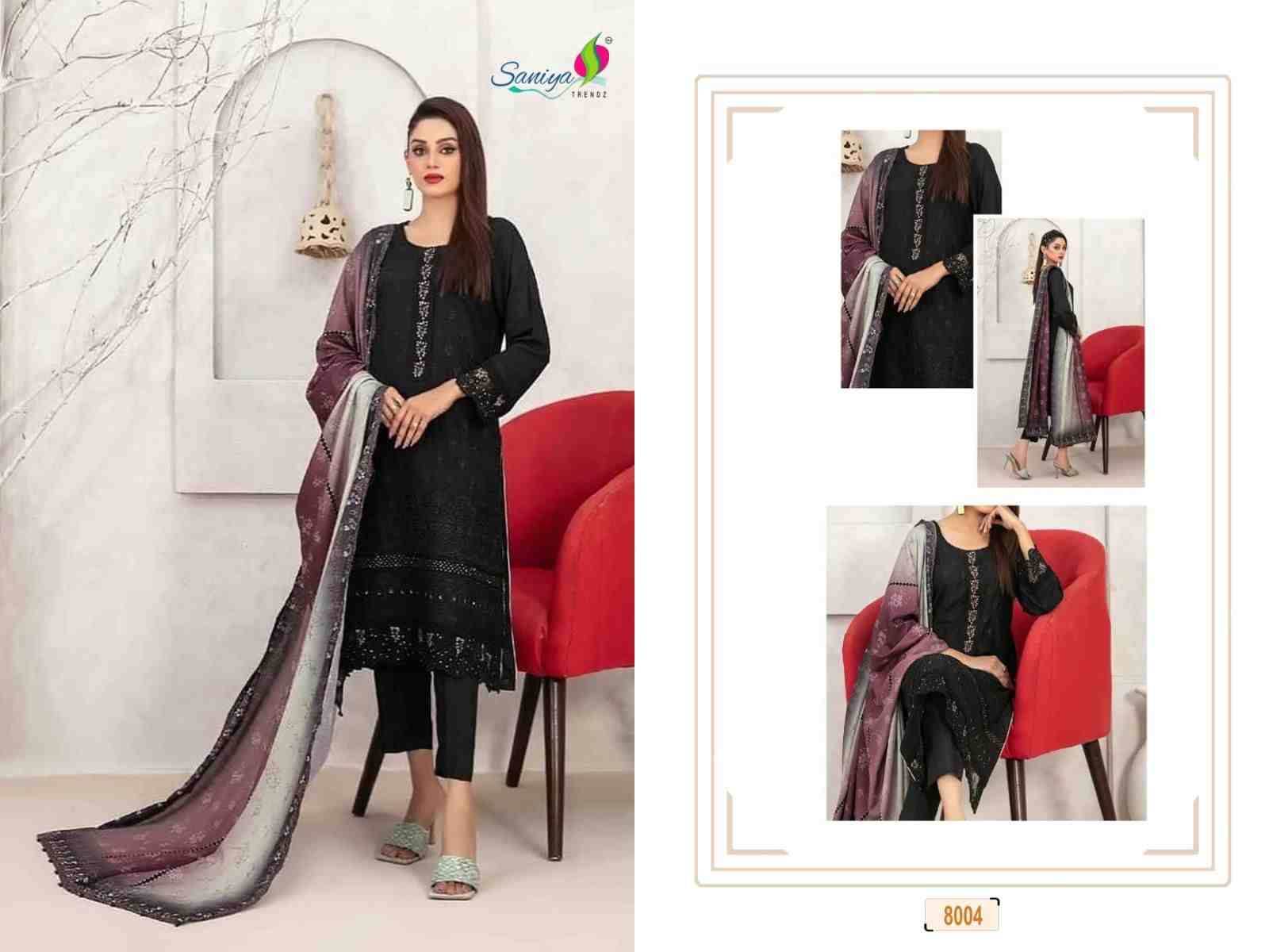 Rang Rasiya Vol-8 By Saniya Trendz 8001 To 8005 Series Beautiful Pakistani Suits Colorful Stylish Fancy Casual Wear & Ethnic Wear Cotton Embroidered Dresses At Wholesale Price