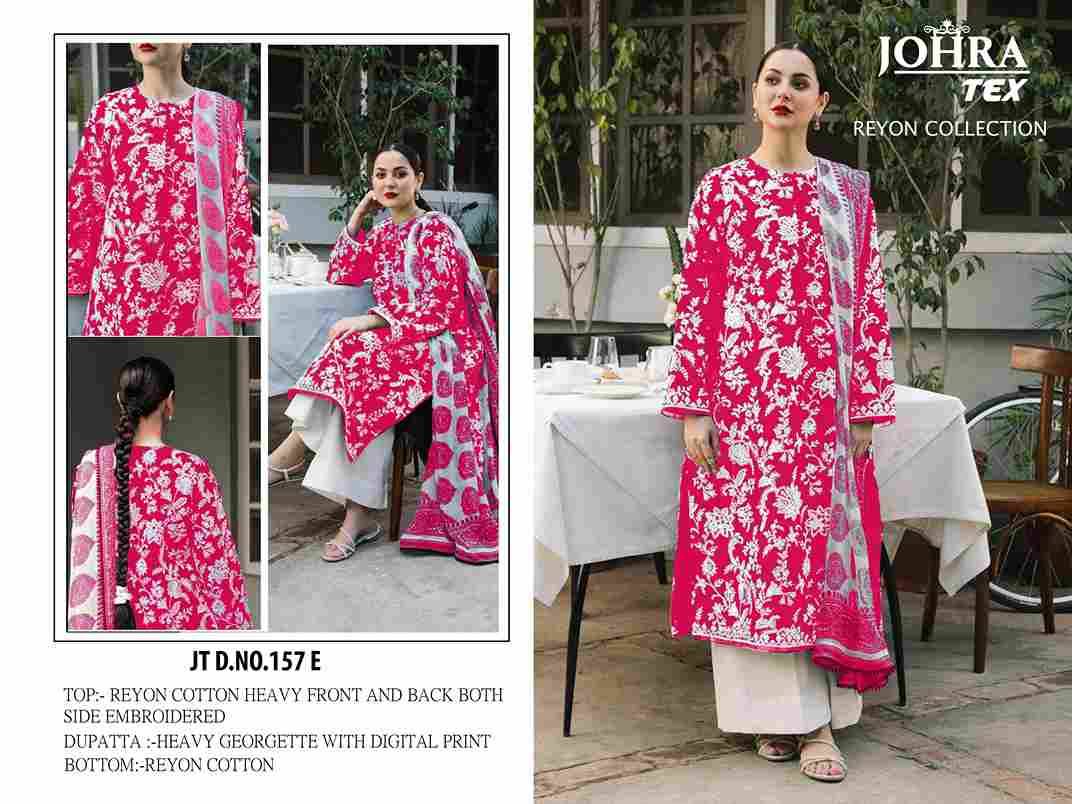 Johra Hit Design 157 Colours Vol-2 By Johra Tex 157-E To 157-I Series Beautiful Pakistani Suits Colorful Stylish Fancy Casual Wear & Ethnic Wear Rayon Cotton Embroidered Dresses At Wholesale Price