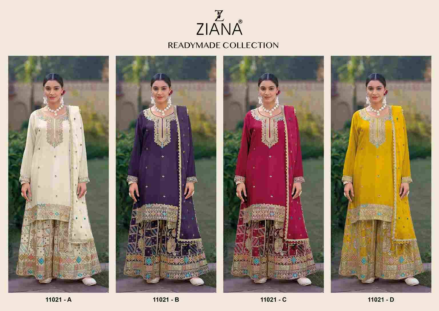 Ziana 11021 Colours By Fashid Wholesale 11021-A To 11021-D Series Beautiful Stylish Suits Fancy Colorful Casual Wear & Ethnic Wear & Ready To Wear Chinnon Silk Dresses At Wholesale Price