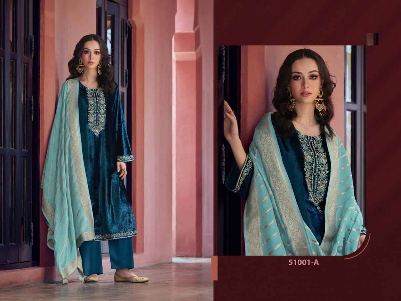 Pakistani Hit Design 51001 Colours By Fashid Wholesale 51001-A To 51001-E Series Designer Pakistani Suits Beautiful Fancy Stylish Colorful Party Wear & Occasional Wear Viscose Velvet Embroidery Dresses At Wholesale Price