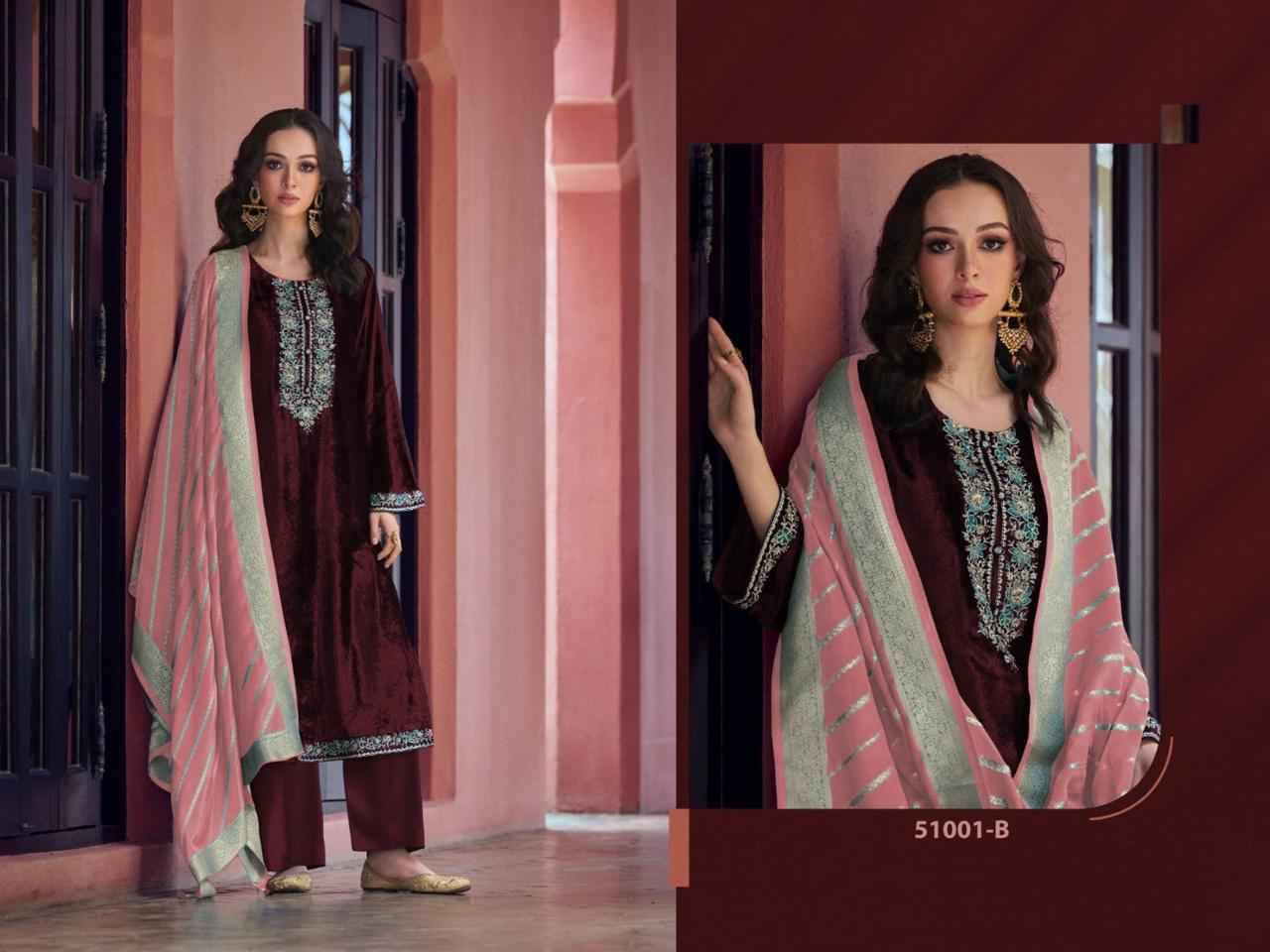 Pakistani Hit Design 51001 Colours By Fashid Wholesale 51001-A To 51001-E Series Designer Pakistani Suits Beautiful Fancy Stylish Colorful Party Wear & Occasional Wear Viscose Velvet Embroidery Dresses At Wholesale Price