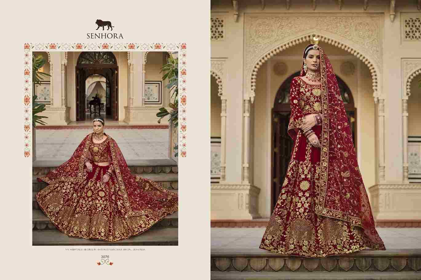 Riwayat Vol-4 By Senhora Dresses 3076 To 3076-A Series Lifestyle Beautiful Colorful Fancy Wedding Collection Occasional Wear & Party Wear Heavy Velvet Lehengas At Wholesale Price