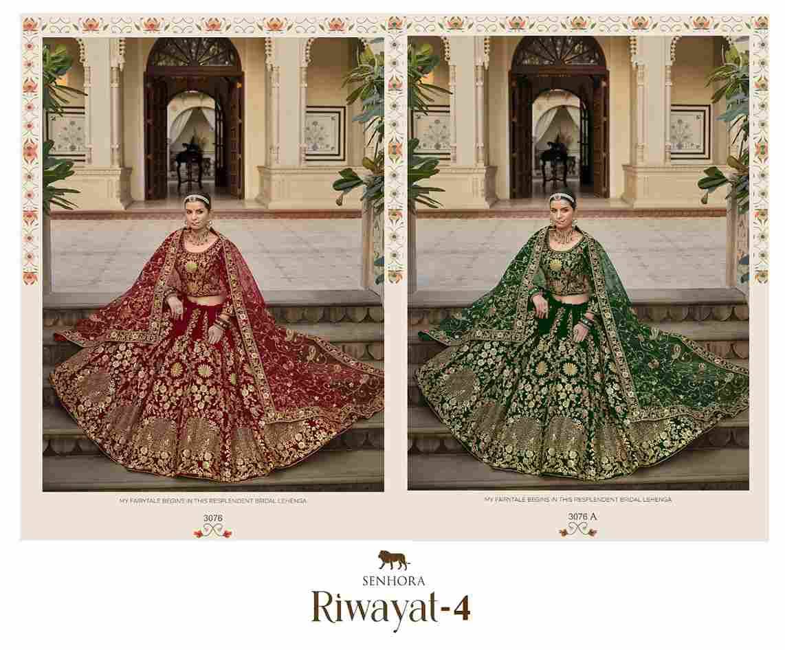Riwayat Vol-4 By Senhora Dresses 3076 To 3076-A Series Lifestyle Beautiful Colorful Fancy Wedding Collection Occasional Wear & Party Wear Heavy Velvet Lehengas At Wholesale Price