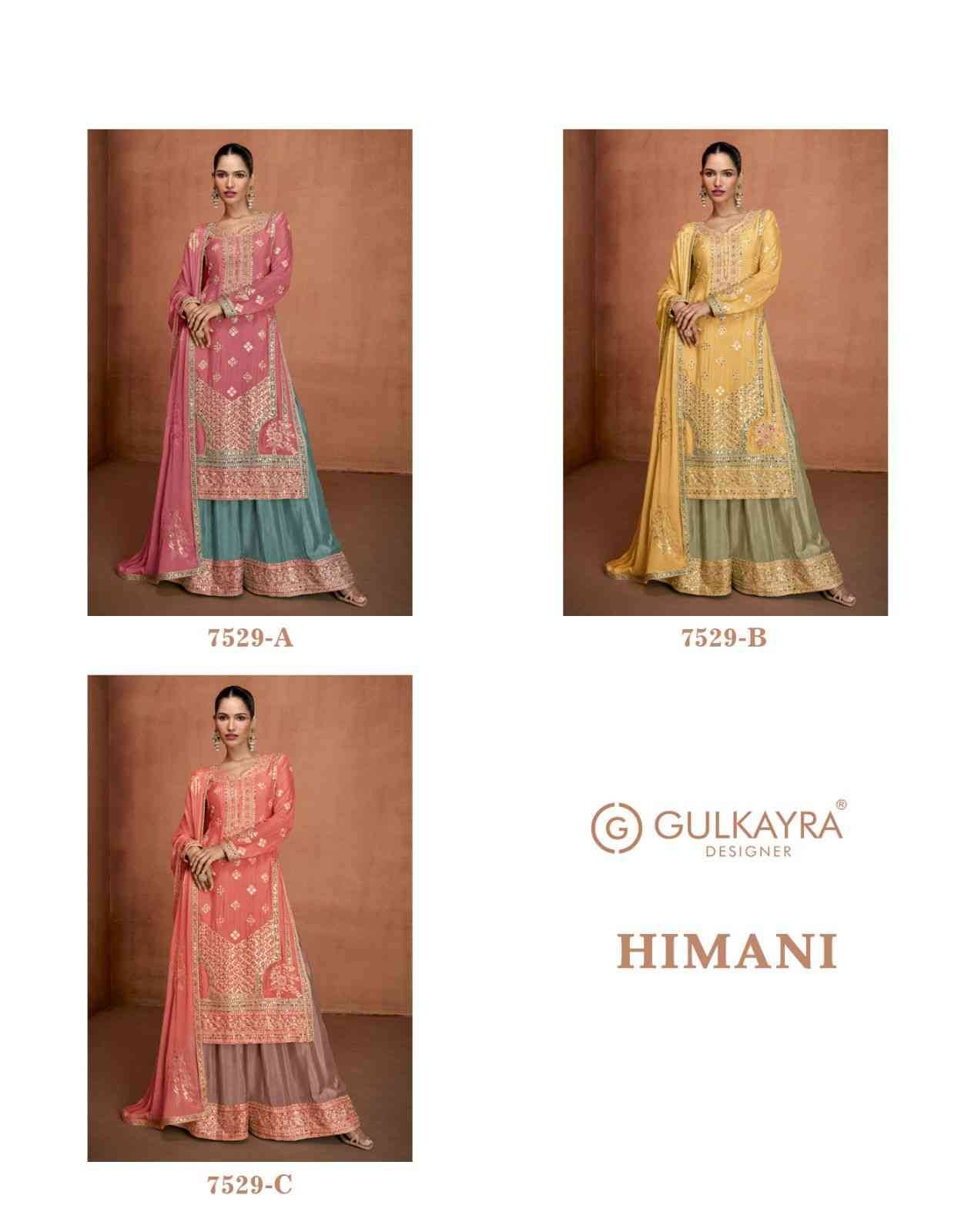 Himani By Gulkayra Designer 7529-A To 7529-C Series Beautiful Sharara Suits Colorful Stylish Fancy Casual Wear & Ethnic Wear Chinnon Embroidery Dresses At Wholesale Price