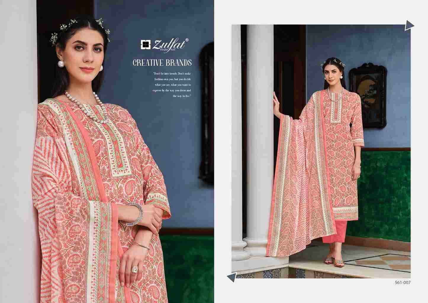 Farhana Vol-8 By Zulfat 561-001 To 561-008 Series Beautiful Festive Suits Stylish Fancy Colorful Casual Wear & Ethnic Wear Pure Cotton Print Dresses At Wholesale Price