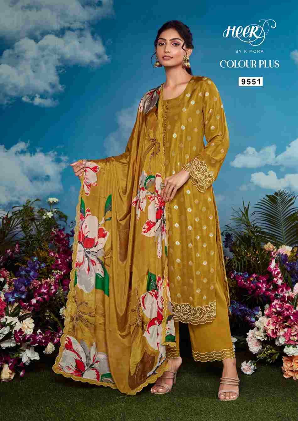 Colour Plus By Kimora Fashion 9551 To 9555 Series Beautiful Suits Colorful Stylish Fancy Casual Wear & Ethnic Wear Pure Organza Print Dresses At Wholesale Price