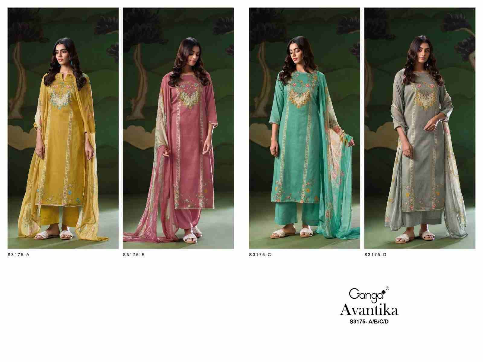 Avantika-3175 By Ganga Fashion 3175-A To 3175-D Series Beautiful Festive Suits Colorful Stylish Fancy Casual Wear & Ethnic Wear Pure Cotton Satin Print Dresses At Wholesale Price