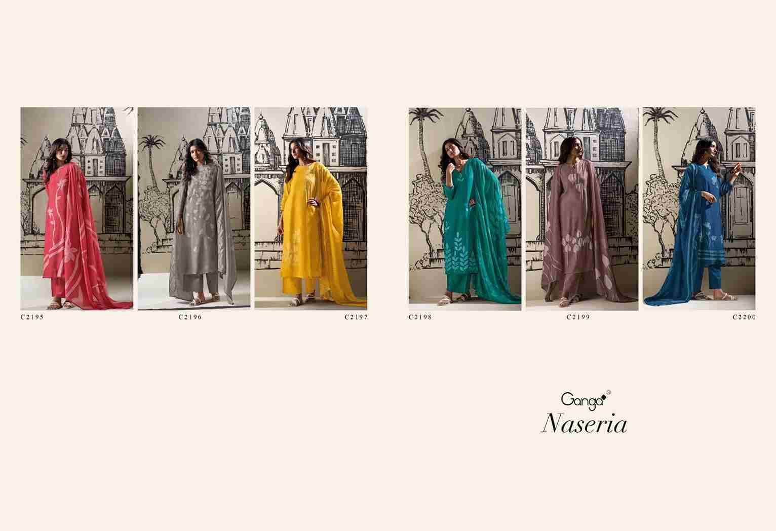 Naseria By Ganga Fashion 2195 To 2200 Series Beautiful Festive Suits Colorful Stylish Fancy Casual Wear & Ethnic Wear Bemberg Silk Print Dresses At Wholesale Price