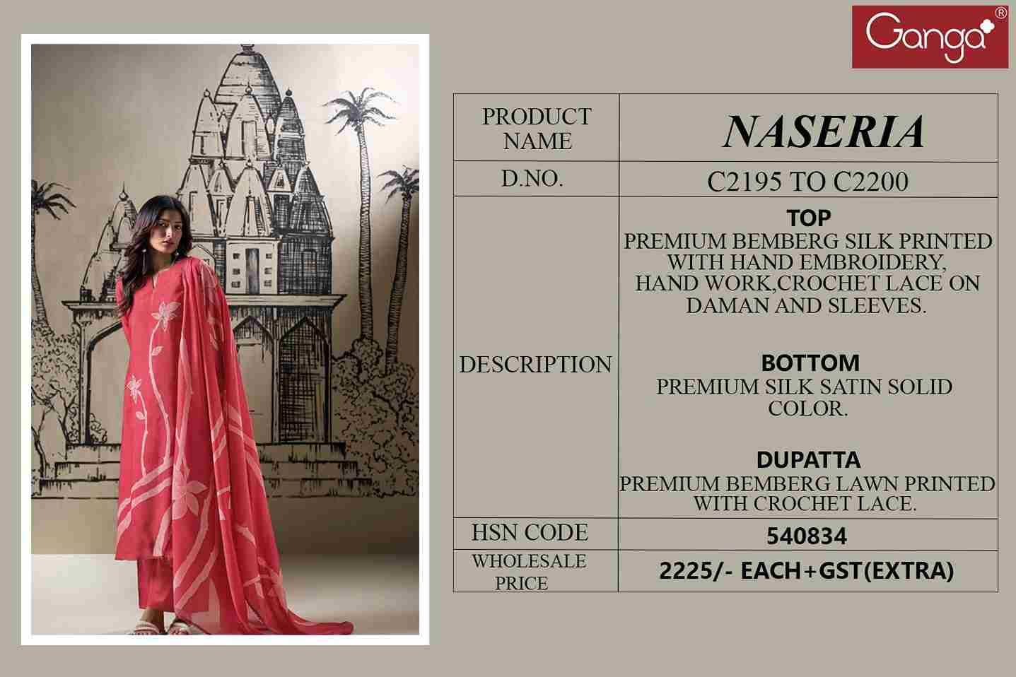 Naseria By Ganga Fashion 2195 To 2200 Series Beautiful Festive Suits Colorful Stylish Fancy Casual Wear & Ethnic Wear Bemberg Silk Print Dresses At Wholesale Price