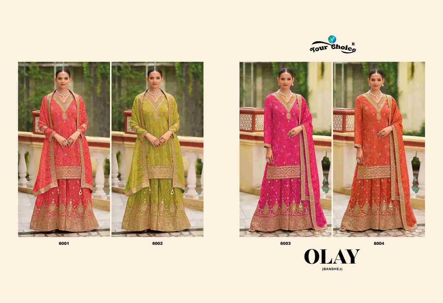 Olay By Your Choice 6001 To 6004 Series Beautiful Stylish Sharara Suits Fancy Colorful Casual Wear & Ethnic Wear & Ready To Wear Heavy Chinnon Embroidered Dresses At Wholesale Price