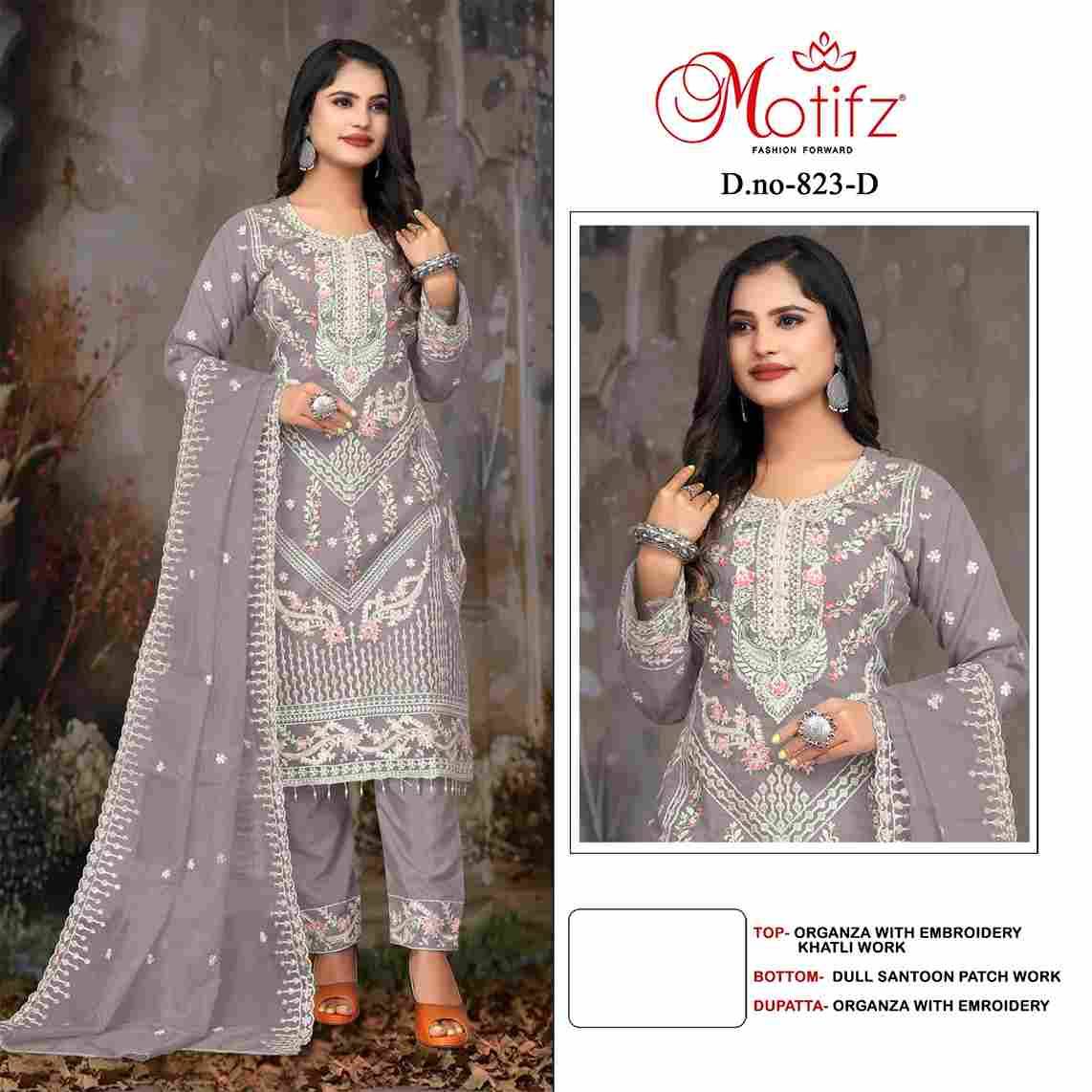 Motifz Hit Design 823 Colours By Motifz 823-A To 823-D Series Beautiful Pakistani Suits Colorful Stylish Fancy Casual Wear & Ethnic Wear Organza Dresses At Wholesale Price